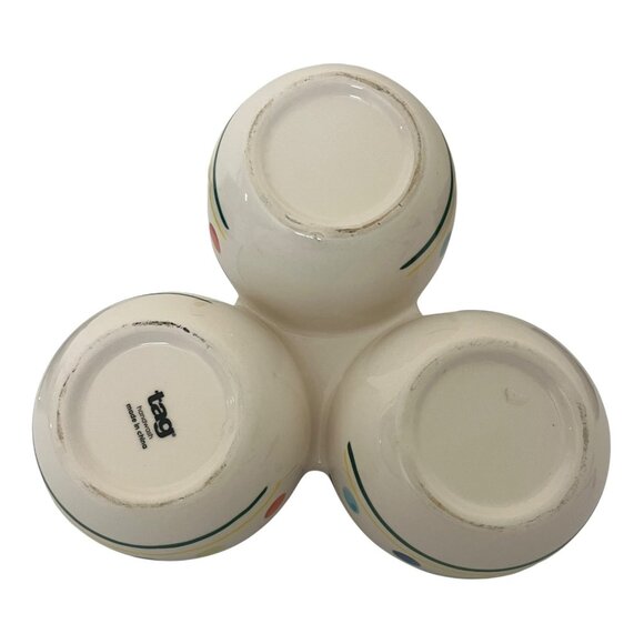 TAG Triple Condiment Server Bowl Dish Dip Polka Dot Ceramic Hand Painted Holder - Picture 4 of 5